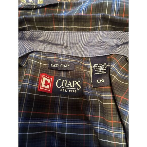 Chaps Mens Plaid Curved Hem Easy Care Long Sleeve Button Down Shirt Size Large - Picture 11 of 13
